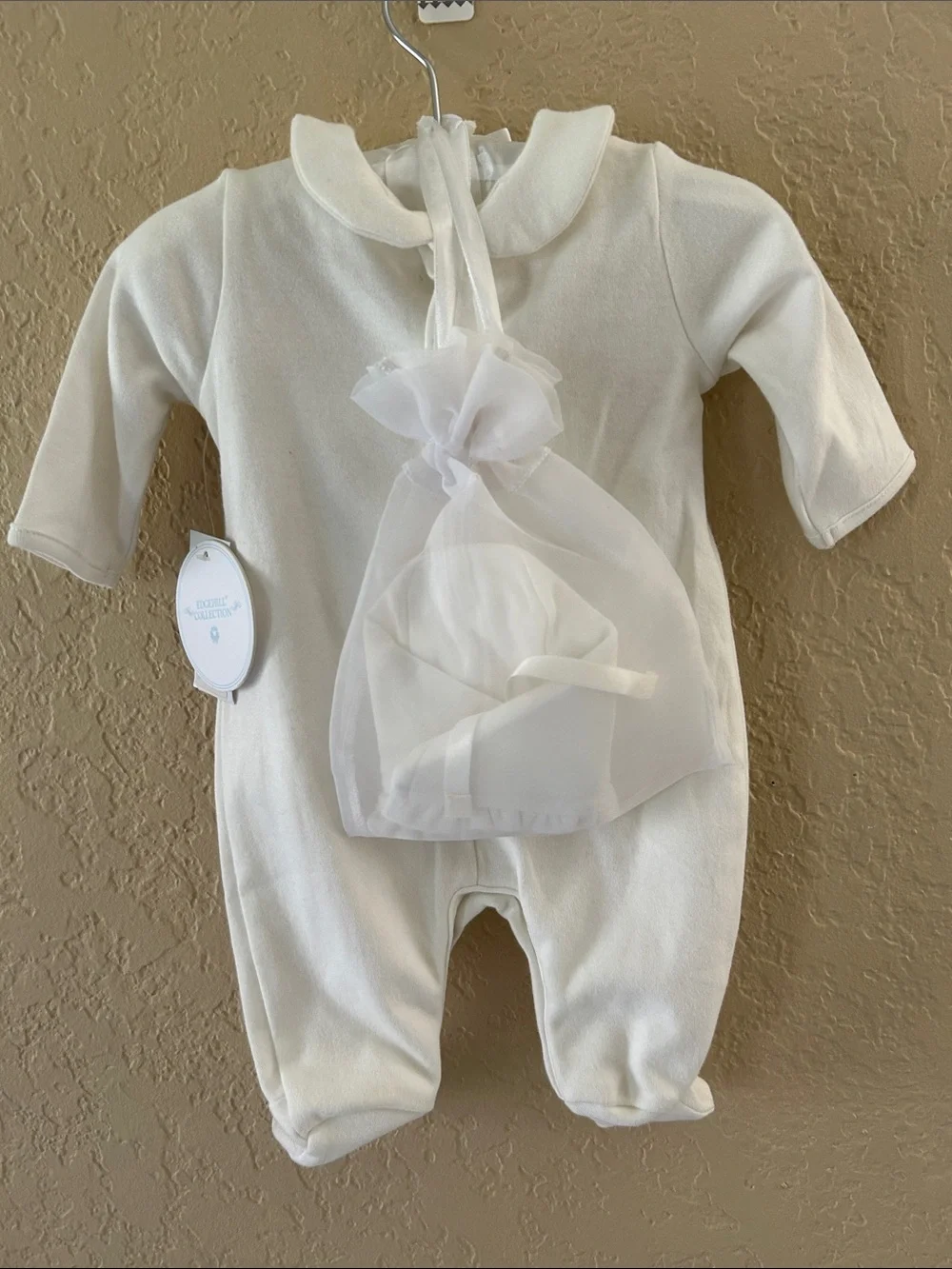 Edgehill Collection Ivory Footed Baby One-Piece with bow detail. NB
